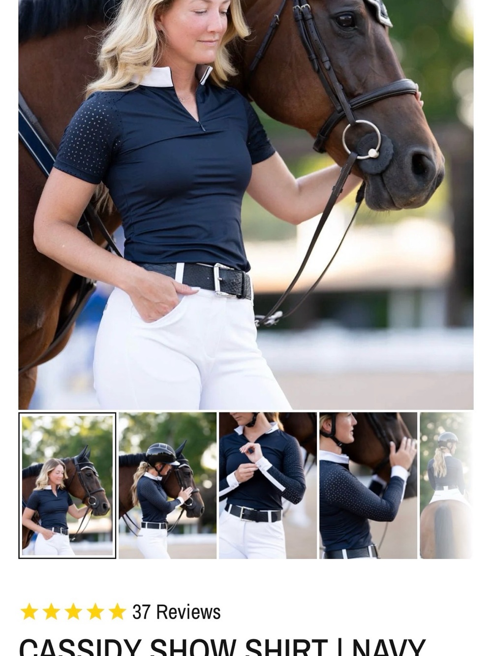 Cassidy Navy Short-Sleeve Show Shirt with White Collar - Women's Equestrian